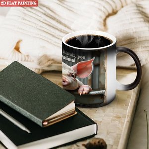 Mug magique en céramique noir givré de 11 oz, changeant de couleur, avec motif cochon, pour la cuisine - Product Image 3