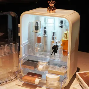 Creative Dustproof Drawer Design Makeup Storage Vanity Box Cosmetic Organizer With Led Light