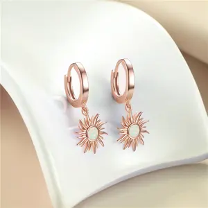 Fashion Desain Baru 925 Sterling Silver Opal Segitiga Drop Hoop Anting Perhiasan untuk Wanita Anak Perempuan