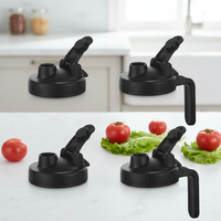 Couvercle à vis noir de 86 mm avec poignée pour bocal Mason à large ouverture, bouchon en plastique PP avec bec verseur, non rechargeable, sans BPA