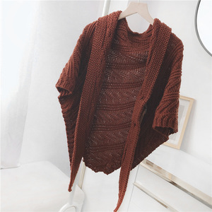 Warm Solid Color Women <strong>100</strong>% <strong>Wool</strong> Dual-use Scarf Cape Female Fall Knitted Triangle Scarf Hitching Cape Tops Fall and Winter <strong>Shawl</strong> - Product Image 6