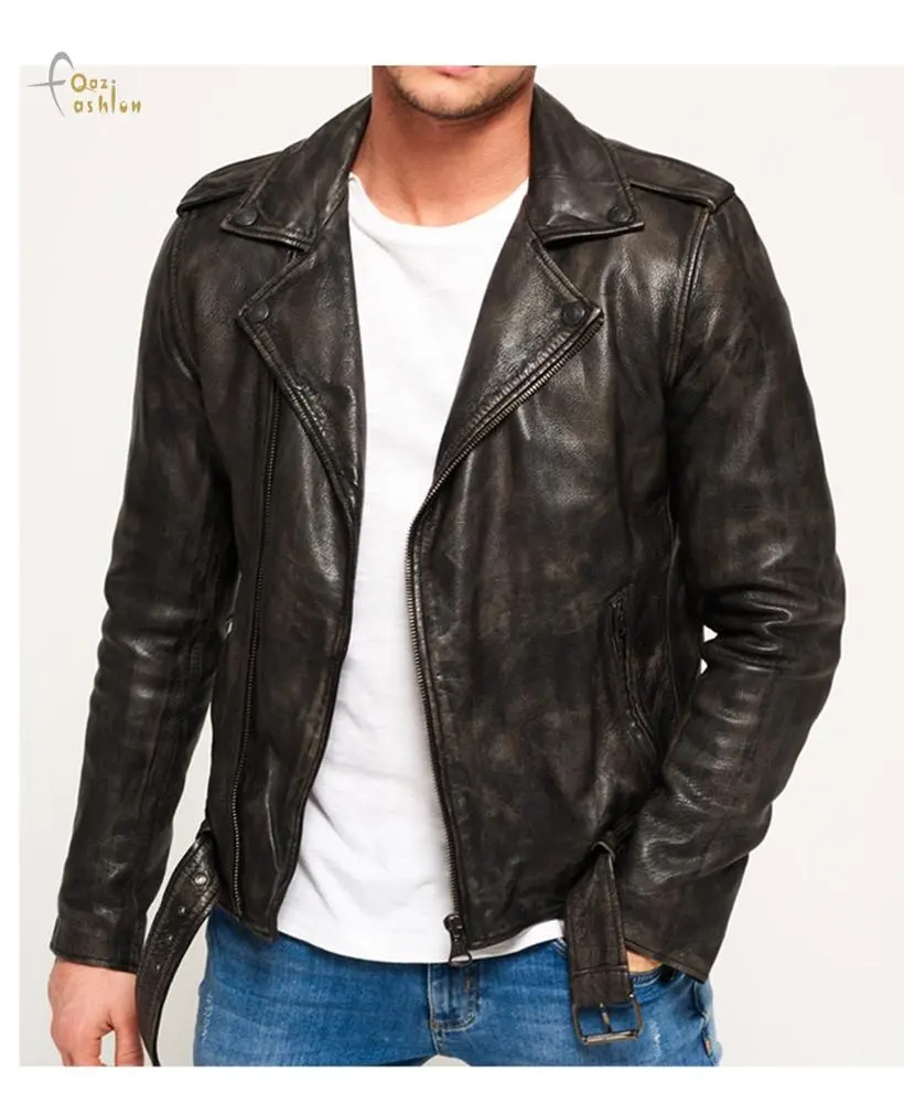 High quality punk men motorcycle leather jacket First Layer Cowhide Leather Jacket Men motorbike stylish custom motorcycle jacke