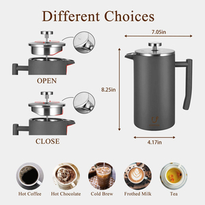 Custom Logo Classical 34 oz Stainless Steel Double Wall Insulated Coffee Maker French Press with Ladle - Product Image 4