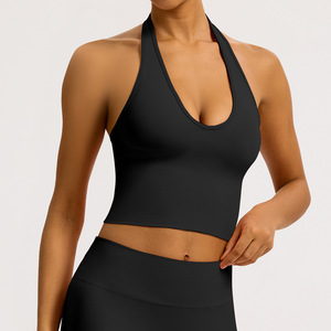 Débardeur d'entraînement à col en V pour femmes à la mode avec manches rembourrées respirant dos nu noisette sortant Camisole - Product Image 4