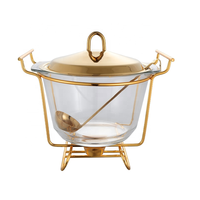 Plat à réchaud en verre transparent QY 4L avec cadre et support en acier inoxydable pour buffet, hôtel, fête, restauration à domicile