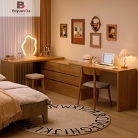 Bureau d'ordinateur en bois de chêne massif chinois écologique avec miroir éclairé intégré et armoire de chambre d'angle sur pied