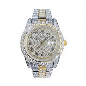 Montre de luxe pour homme en acier inoxydable avec cadran en verre, sertie de diamants ronds en moissanite VVS1, résistance à l'eau de 10 bars - Product Image 1
