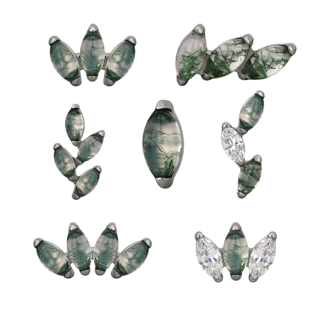 GZN Fashion's 16G Titanium Helix Earring 3 Marquise Moss Agate Chic 16G Titanium Helix Earring Zircon for Children's Engagement