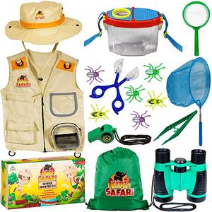Juguete de exploración de la naturaleza para niños y niñas, paquete de captura de insectos. Safari Vest & Hat disfraz, prismáticos, pinzas, lupa - Product Image 1