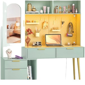 48-inch <b>vanity</b> cabinet with charging station, LED modern bedroom dressing <b>table</b>, pegboard, 5-drawer shelf, cabinet - Product Image 5