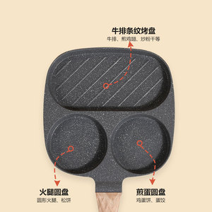 กระทะไมฟานสโตนแบบสามรู กระทะสเต็กทรงสี่เหลี่ยม กระทะทำอาหารเช้าสำหรับใช้ในครัวเรือน พร้อมแม่พิมพ์รูปหัวใจ - Product Image 5