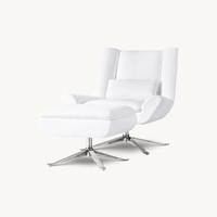 Ensemble fauteuil et ottoman en lin blanc de luxe AH, avec base chromée, design moderne pour salon, hôtel, bar