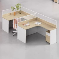Ensemble de bureaux de travail écologiques E0 pour 4/6 personnes, poste de travail informatique moderne en forme de L avec cloison et chaises en option