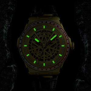 Reloj Mecánico Automático MIGE de 42 mm con Caja Redonda Dorada de Lujo para Hombre, con Cristal de Zafiro y Correa de Cuero Genuino, Movimiento Miyota Skeleton - Product Image 4