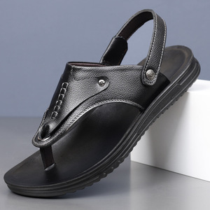 Men's Leather Sandals Open Toe PU Outsole Summer Beach <b>Slides</b> Slip-On Casual Shoes - Product Image 2