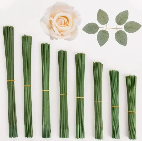 Wholesale DIY Floral Production Green Accessories Artificial flower stem Plastic Wrapped Wire Flower Rod