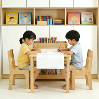 Ensemble de meubles en bois pour enfants 3-en-1, table d'art avec 2 chaises pour les loisirs créatifs, la lecture et l'apprentissage