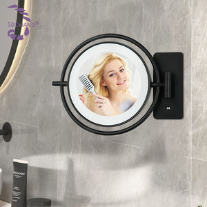 Beauté en acier inoxydable noir maquillage maquillage rond salle de bain LED vanité miroir intelligent avec lumières - Product Image 1