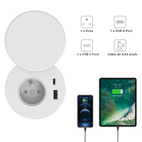 Prise de courant de bureau circulaire UE avec NFC, en ABS, couvercle étanche, ports USB A+C