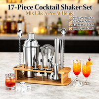 Kit de Barman Professionnel pour Mixologie : Shaker Boston en Acier Inoxydable 304 avec Support en Bois de Bambou et Poignée