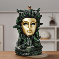 Artisanat en résine, écologique, durable, longue durée, décoration d'intérieur, masque de tête de serpent de la mythologie grecque Méduse, brûleur d'encens pour le printemps