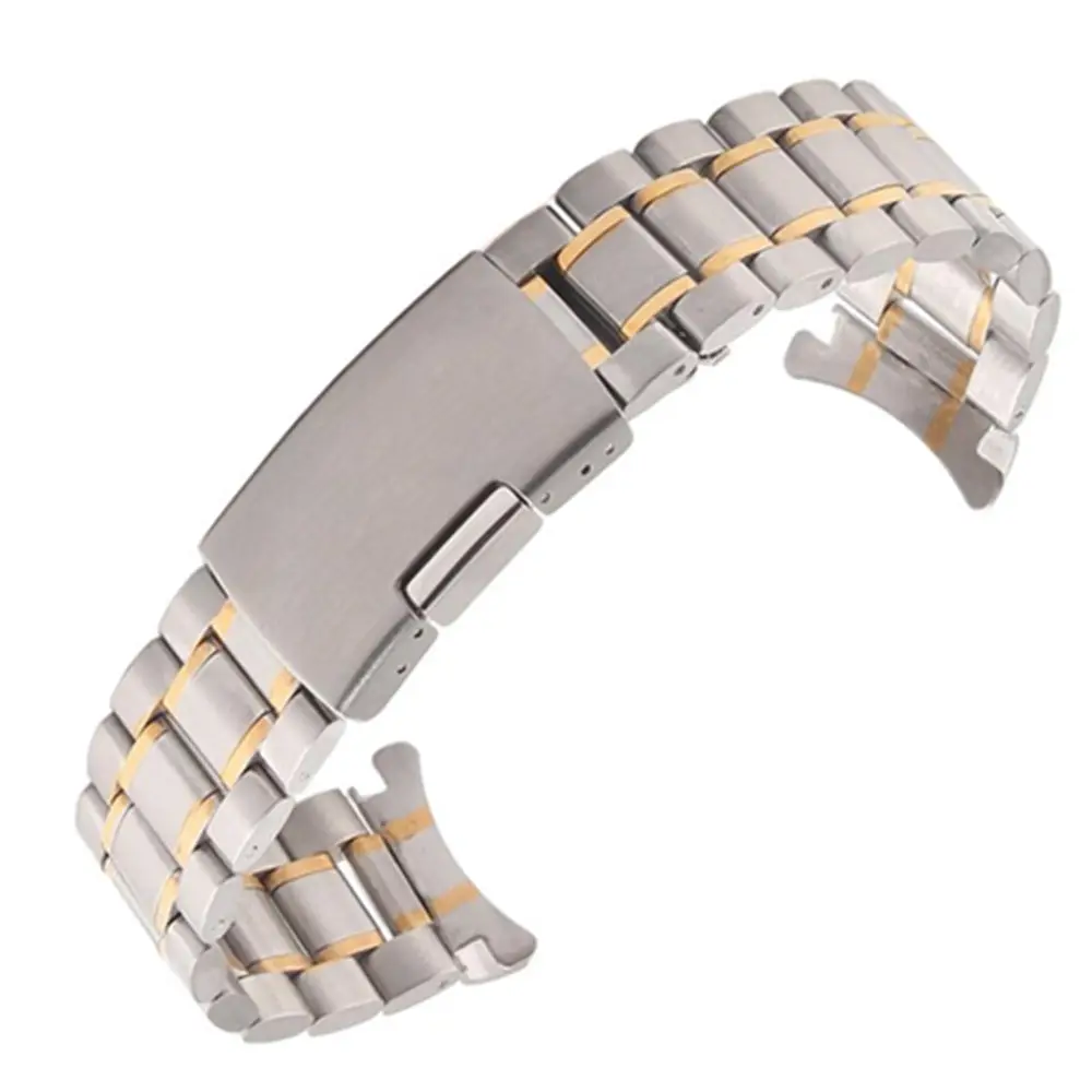 Pulseira de relógio luxuosa de metal maciço curvado, pulseira de aço inoxidável de 18mm 22mm 20mm 24mm, pulseira de metal de aço inoxidável com cinco contas