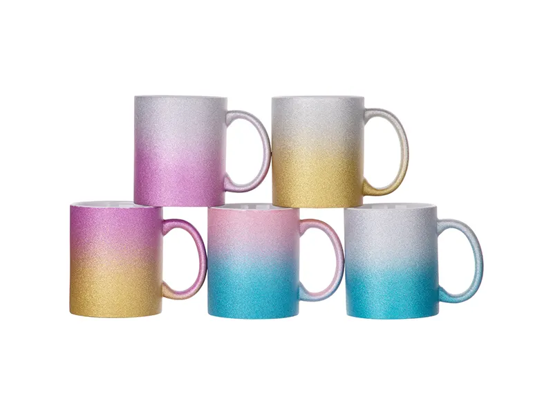 Customization Sublimation Blanks 11oz 300ml 3A Ceramic Gradient Glitter Sublimation Mugs In Stock