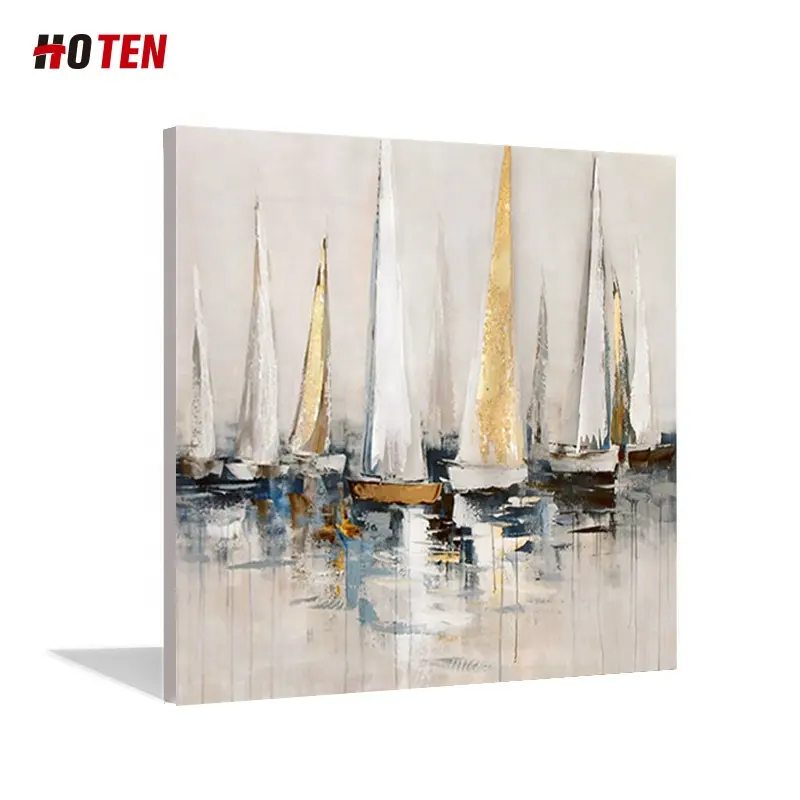 Pura dipinto a mano pittura a olio paesaggio marino astratta foglia oro decorazione vela smooth semplice portico la nave