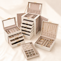 Boîte à bijoux en cuir PU blanc crème multicouche, plusieurs tailles, organiseur de bijoux, rangement pour bagues, colliers, montres