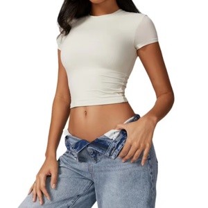 T-shirt court plissé imprimé à manches courtes pour femme, coupe ajustée, sexy, été, excellent rapport qualité-prix, taille XL, États-Unis - Product Image 1
