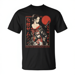 T-shirt unisexe noir pour adulte, motif guerrier samouraï Waifu Girl japonais Ukiyo E Manga - Product Image 2