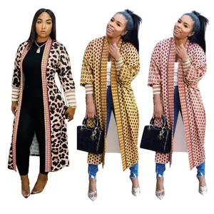 Veste longue léopard en tricot pour femme, Cardigan ouvert, vêtements de Boutique, de styliste de mode, tendance 2020