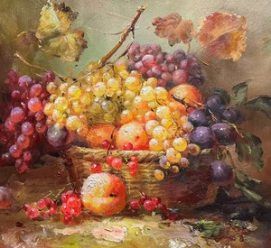 Quadro su tela impressionista fatto a mano con texture 3D, Cesto di Uva, Natura Morta con Frutta, per Arredamento Casa, Cucina, Sala da Pranzo - Product Image 4