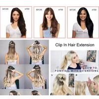 Extensions de cheveux lisses et lisses à clipser multicolores de 24 pouces, 6 pièces, postiches synthétiques souples et résistantes à la chaleur pour femmes, cheveux tressés