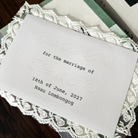 Enveloppe d'invitation de mariage style amour à motif floral imprimé numérique sur papier de riz perlé gaufré avec bordure en dentelle et rabat triangulaire
