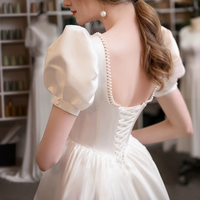 Robe de mariée moderne grande taille style français en satin léger longueur genou, robe de princesse blanche pour fête d'anniversaire
