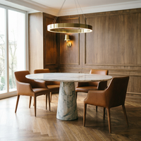 Table à manger minimaliste moderne en marbre Arabescato à base conique unique, portable, 6 places, mobilier pour salles à manger et hôtels