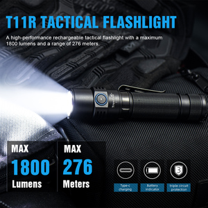 Torcia Tattica TrustFire T11R 1800LM, Raggio 276M, Ricaricabile USB-C, Impermeabile IP68, Torcia Professionale per Sicurezza - Product Image 1