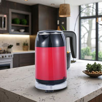 Bouilloire électrique sans fil de couleur rouge, lumière LED, arrêt automatique, contrôle de la température, capacité de 2,0 L, puissance de 1500 W pour la cuisine à domicile