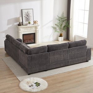 Oversized Convertible L-Shaped Corduroy Corner Sofa Set Modern Design Two Storage Spaces USB Type-C Port Cup <b>Sponge</b> Apartment - Product Image 5