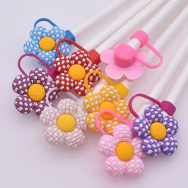 Nouveau Silicone paille Toppers multicolore gobelet tasse forme paille pointe couvre pour 10mm paille gobelet tasses accessoires