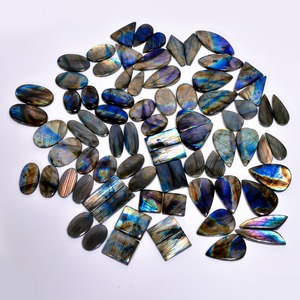 Indian Manufacturing Multi Labradorite Pair Flashy Gemstone Cabochons for Jewelry Custom Jewelry and Artisan Designs For Sale - Product Image 1
