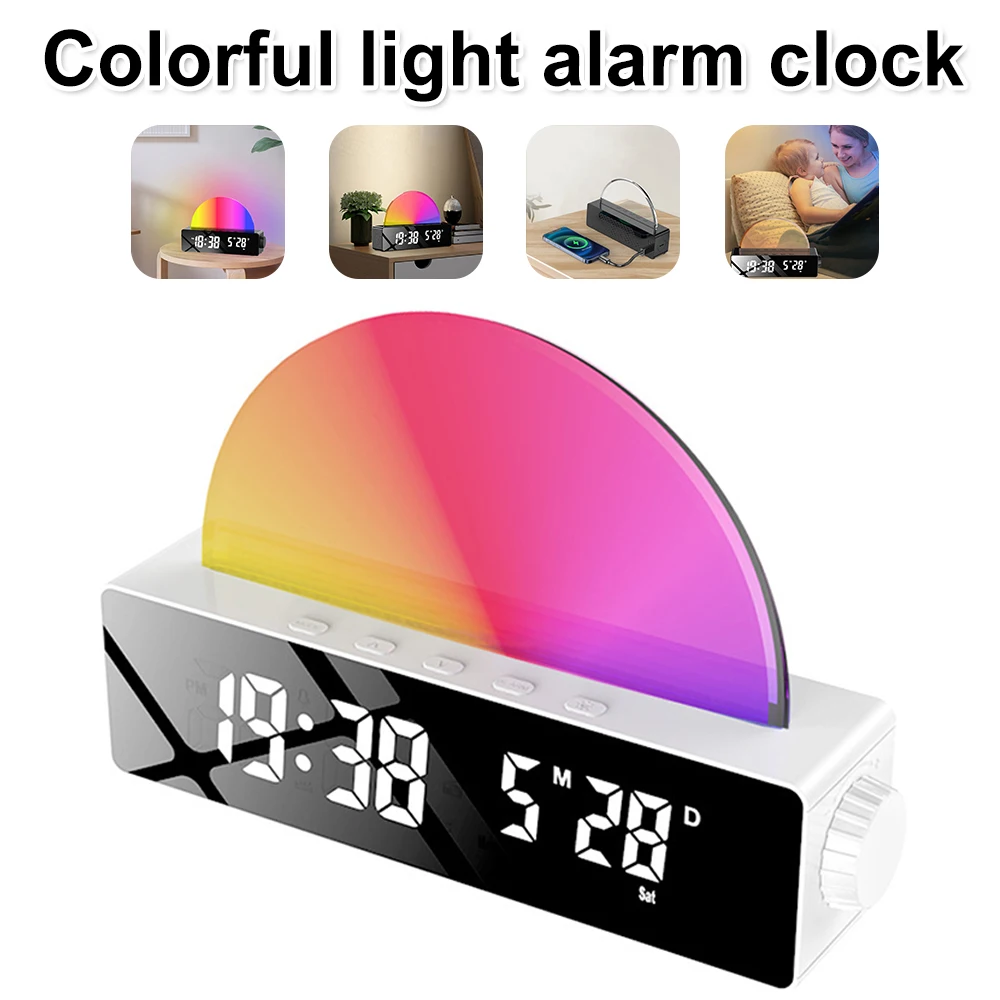 Colorful light digital alarm clock.