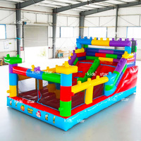 Château gonflable avec toboggan, blocs de construction, respectueux de l'environnement, capacité de 1000 kg, usage commercial, souffleur inclus, pour enfants et adultes