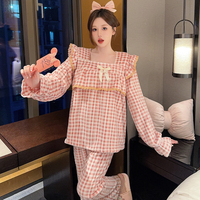 Flanelle femmes pyjamas ensembles épaississement thermique à volants doux solide fille loisirs Minimalement conçu hiver maison vêtements