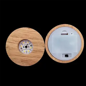 新款上市AAA电池圆形木灯手持水晶球3D夜灯便携式USB发光二极管灯
