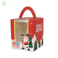 Scatola di Carta Pieghevole Rossa Personalizzata per Natale con Finestra e Manico, Stampa Babbo Natale, Confezione Rigida per Caramelle e Piccoli Regali