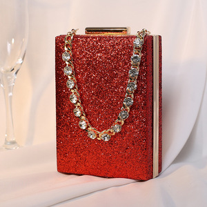 Cross-border New Dinner Bag Rhinestone Chain Portable Crossbody Small Square Women's <b>Clutch</b> Bag Satin Celebrity Tanjing - Product Image 6