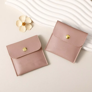 Eco friendly custom Logo PU Leather Buckle Jewelry Organizer Pouch with Logo Snap-on Storage Bag for Rings and Necklaces - Product Image 5