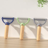 Peigne double face en bois de hêtre pour toilettage d'animaux, lame en acier inoxydable, éliminateur de poils pour chiens et chats, démêloir, vente en gros - Meilleure vente